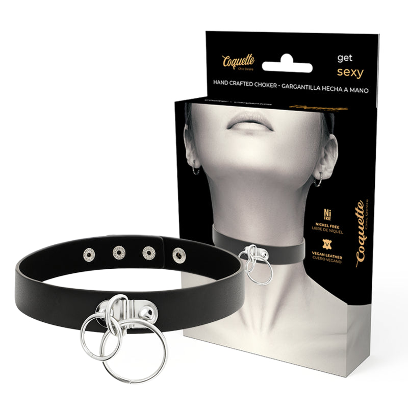 COQUETTE CHIC DESIRE DOUBLE RING VEGAN LEATHER CHOKER