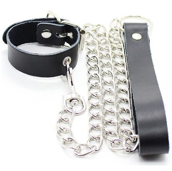 OHMAMA FETISH PENIS NECKLACE AND LEATHER STRAP WITH METAL CHAIN