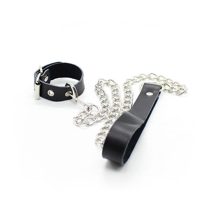 OHMAMA FETISH PENIS NECKLACE AND LEATHER STRAP WITH METAL CHAIN