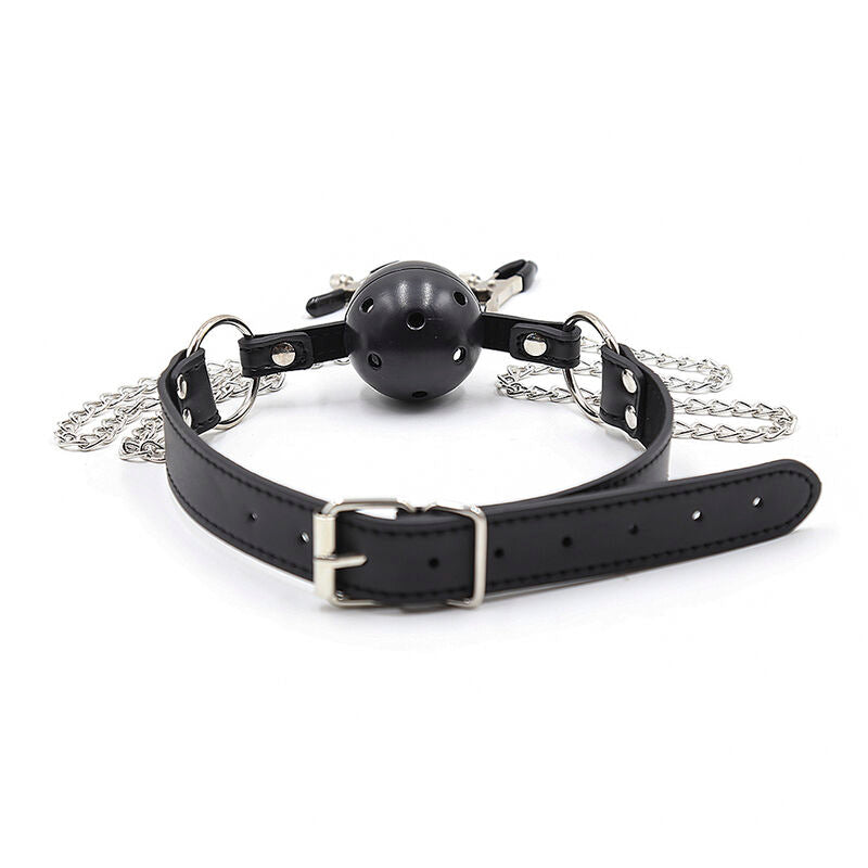 OHMAMA FETISH BALL GAG WITH VENTS AND NIPPLE CLAMPS