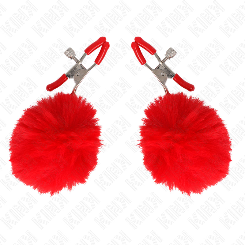 KINK FAUX FUR BALL NIPPLE CLAMP RED 6 CM