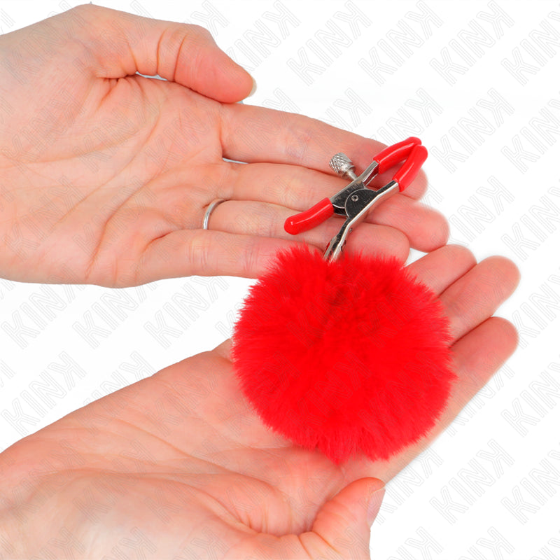 KINK FAUX FUR BALL NIPPLE CLAMP RED 6 CM