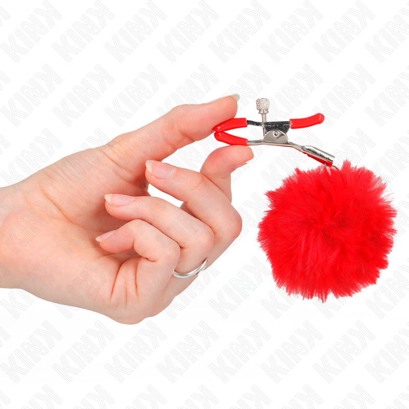 KINK FAUX FUR BALL NIPPLE CLAMP RED 6 CM