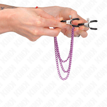 KINK NIPPLE CLAMPS WITH 3 CHAINS PURPLE 20 23 28 CM