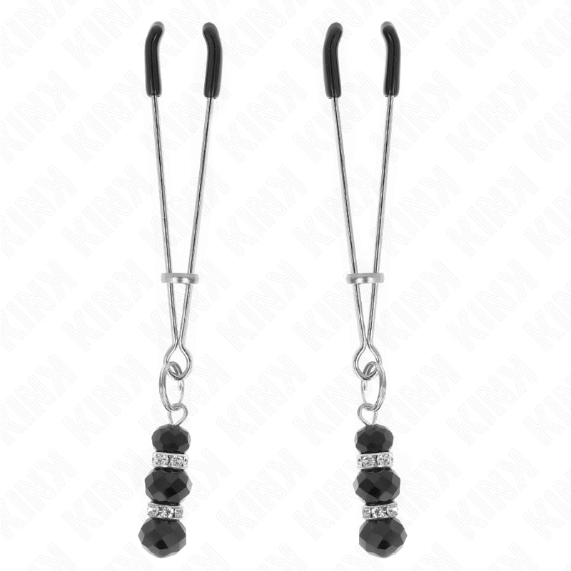 KINK GOLD THIN NIPPLE CLAMPS WITH 3 BLACK GLASS BEADS 7 CM