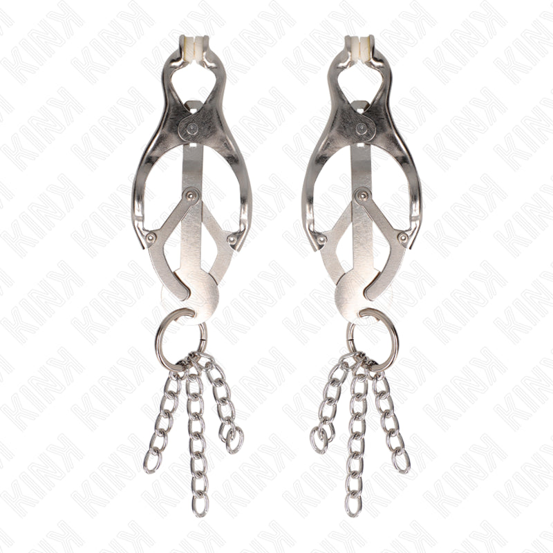 KINK JAPANESE CLOVER NIPPLE CLAMPS WITH LITTLE CHAINS SILVER