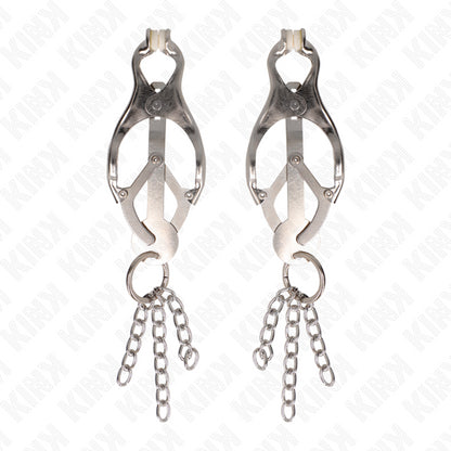 KINK JAPANESE CLOVER NIPPLE CLAMPS WITH LITTLE CHAINS SILVER