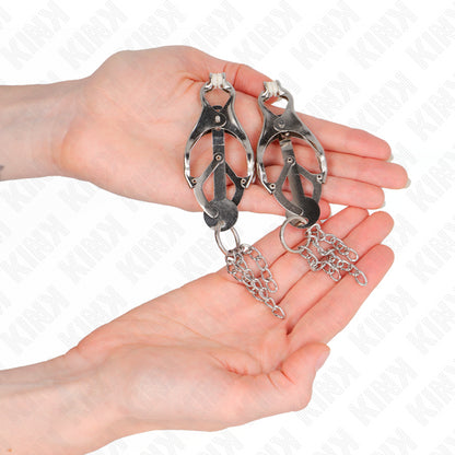 KINK JAPANESE CLOVER NIPPLE CLAMPS WITH LITTLE CHAINS SILVER