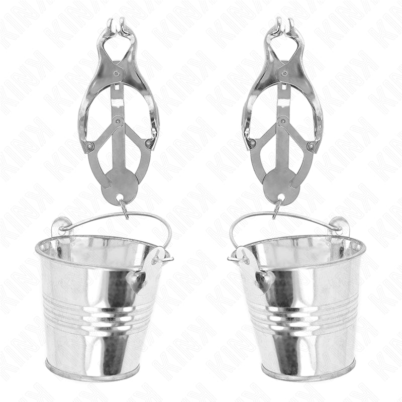 KINK JAPANESE CLOVER NIPPLE CLAMPS WITH BUCKETS SILVER