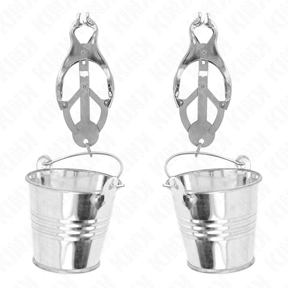 KINK JAPANESE CLOVER NIPPLE CLAMPS WITH BUCKETS SILVER