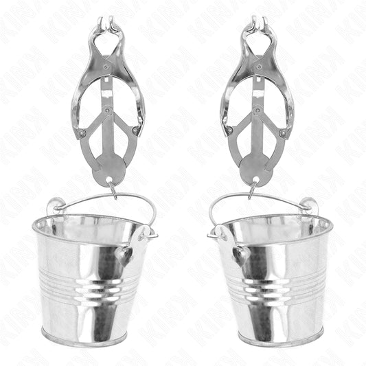 KINK JAPANESE CLOVER NIPPLE CLAMPS WITH BUCKETS SILVER