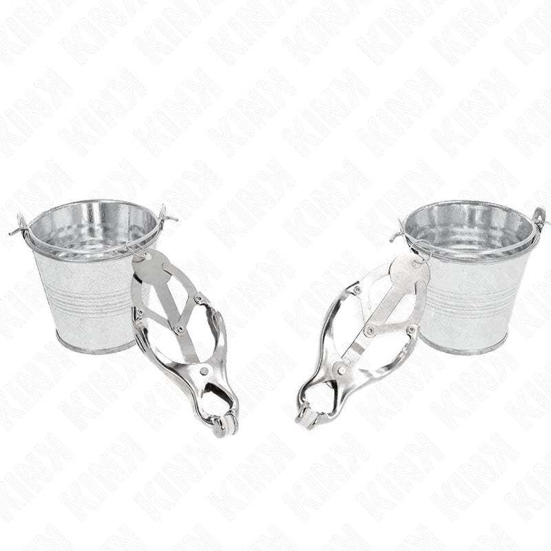 KINK JAPANESE CLOVER NIPPLE CLAMPS WITH BUCKETS SILVER