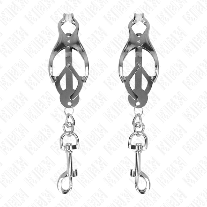 KINK JAPANESE CLOVER NIPPLE CLAMPS WITH HOOKS SILVER