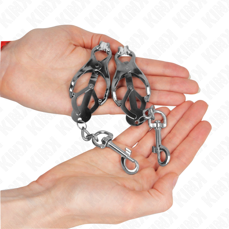 KINK JAPANESE CLOVER NIPPLE CLAMPS WITH HOOKS SILVER