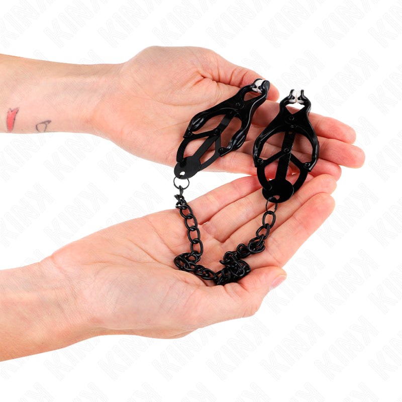 KINK JAPANESE CLOVER NIPPLE CLAMPS WITH CHAIN BLACK 30 CM