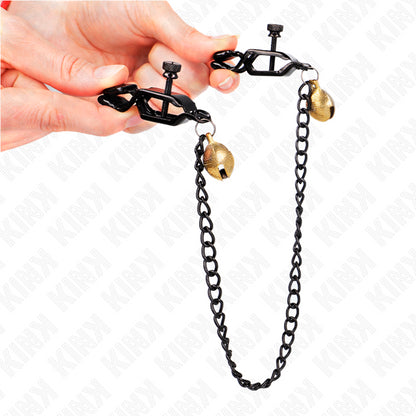 KINK FLAT CHAIN NIPPLE CLAMPS AND BELL SILVER 30 CM