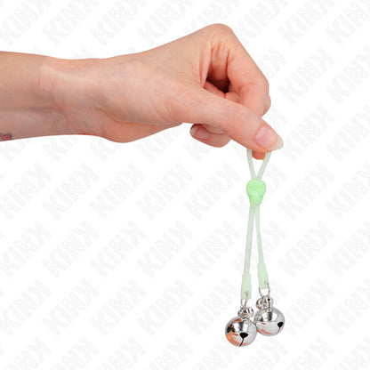 KINK LUMINOUS SKULL NIPPLE CLAMPS WITH RING BELLS ADJUSTABLE GREEN SILVER