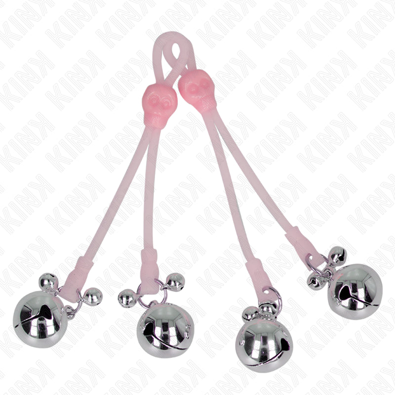 KINK LUMINOUS SKULL NIPPLE CLAMPS WITH RING BELLS ADJUSTABLE PINK SILVER