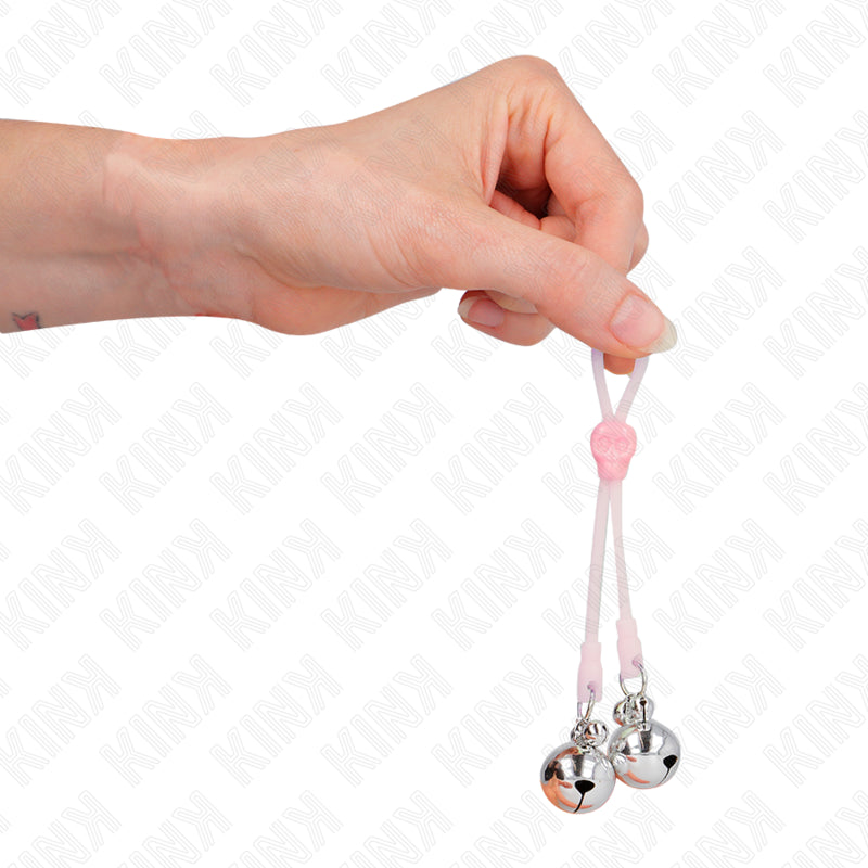 KINK LUMINOUS SKULL NIPPLE CLAMPS WITH RING BELLS ADJUSTABLE PINK SILVER