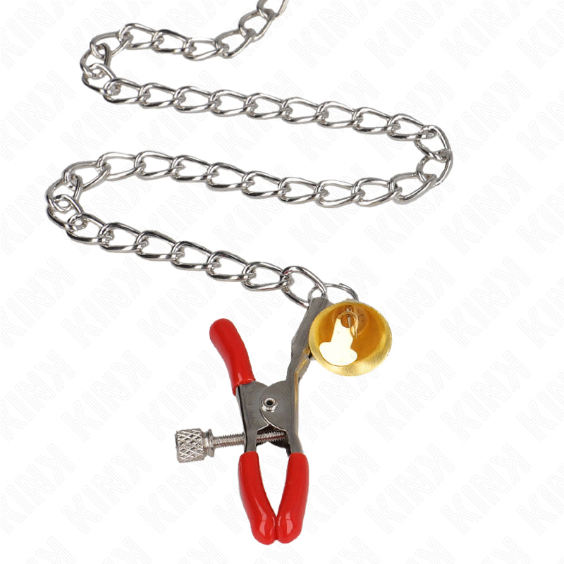 KINK BELL TRIPLE NIPPLE AND CLIT CLAMPS RED WITH CHAIN 30 CM