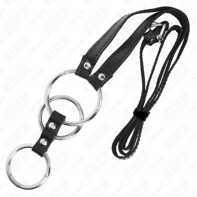 KINK TRIPLE METAL PENIS RING 38 CM TO 5 CM WITH LEATHER BELT 112 CM