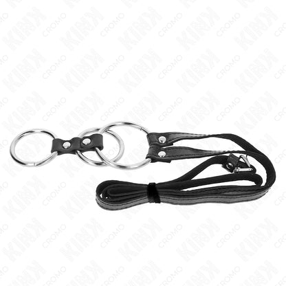 KINK TRIPLE METAL PENIS RING 38 CM TO 5 CM WITH LEATHER BELT 112 CM