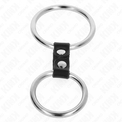 KINK DOUBLE METAL PENIS RING 37 CM TO 5 CM CONNECTED BY LEATHER STRAP MODEL 2