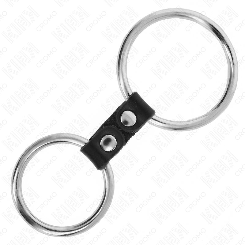 KINK DOUBLE METAL PENIS RING 37 CM TO 5 CM CONNECTED BY LEATHER STRAP MODEL 2