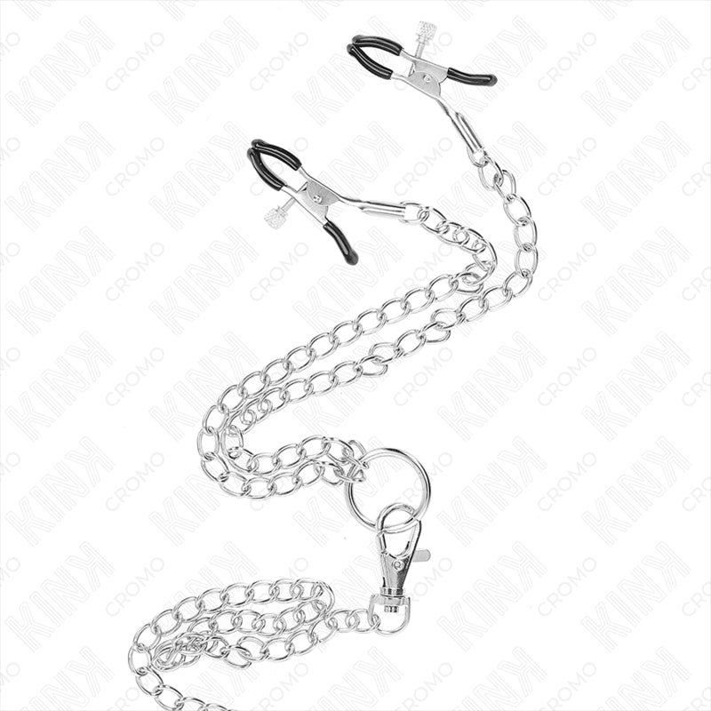 KINK TRIPLE CHROME METAL PENIS RING 38 CM TO 5 CM WITH 26 CM METAL CHAIN AND NIPPLE CLAMPS MODEL 1