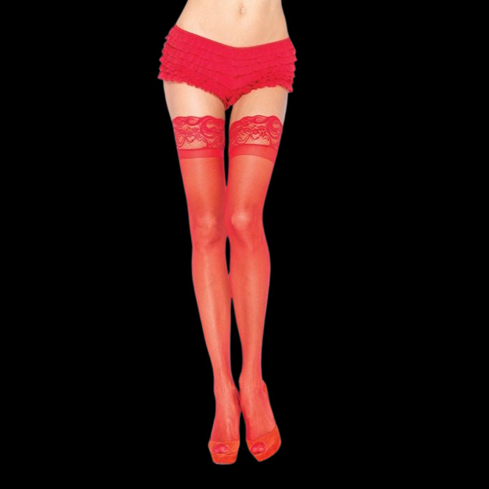 LEG AVENUE RED TIGHTS WITH SELF ADHESIVE LACE