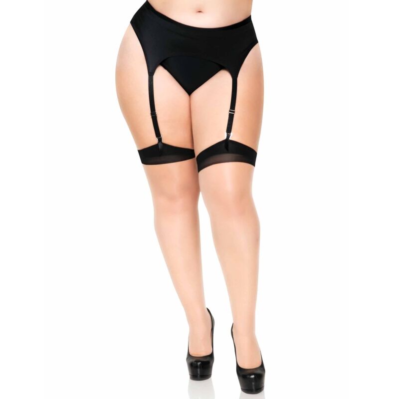 LEG AVENUE PLUS LYCRA SHEER 2 TONE THIGH HIGH WITH BACKSEAM AND CUBAN HEEL