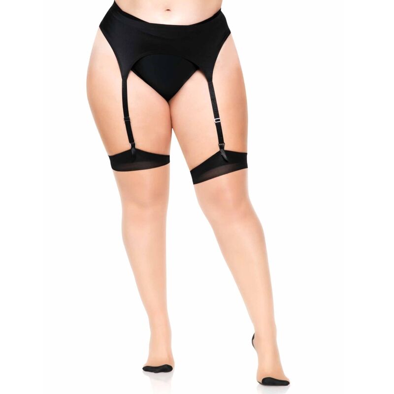 LEG AVENUE PLUS LYCRA SHEER 2 TONE THIGH HIGH WITH BACKSEAM AND CUBAN HEEL