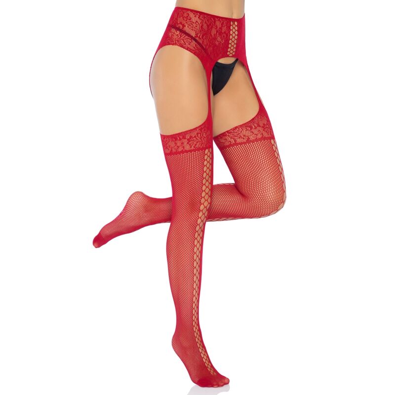 LEG AVENUE LACE UP GARTERBELT STOCKINGS BURGUNDY ONE SIZE