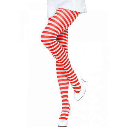 LEG AVENUE WHITE RED STRIPED TIGHTS