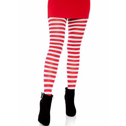 LEG AVENUE WHITE RED STRIPED TIGHTS