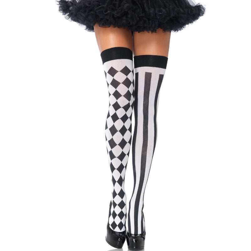 LEG AVENUE BLACK WHITE ARLEQUIN HIGH SOCKS