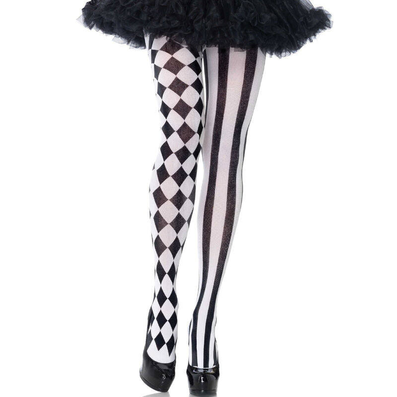 LEG AVENUE BLACK WHITE HARLEQUIN TIGHTS