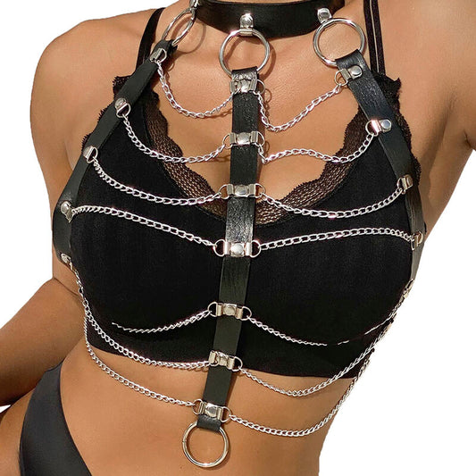 SUBBLIME CHEST HARNESS LEATHER CHAINS BLACK ONE SIZE