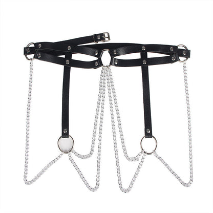 SUBBLIME LEATHER RING CHAINBELT BLACK ONE SIZE