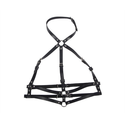 SUBBLIME LEATHER RING CHEST HARNESS BLACK ONE SIZE