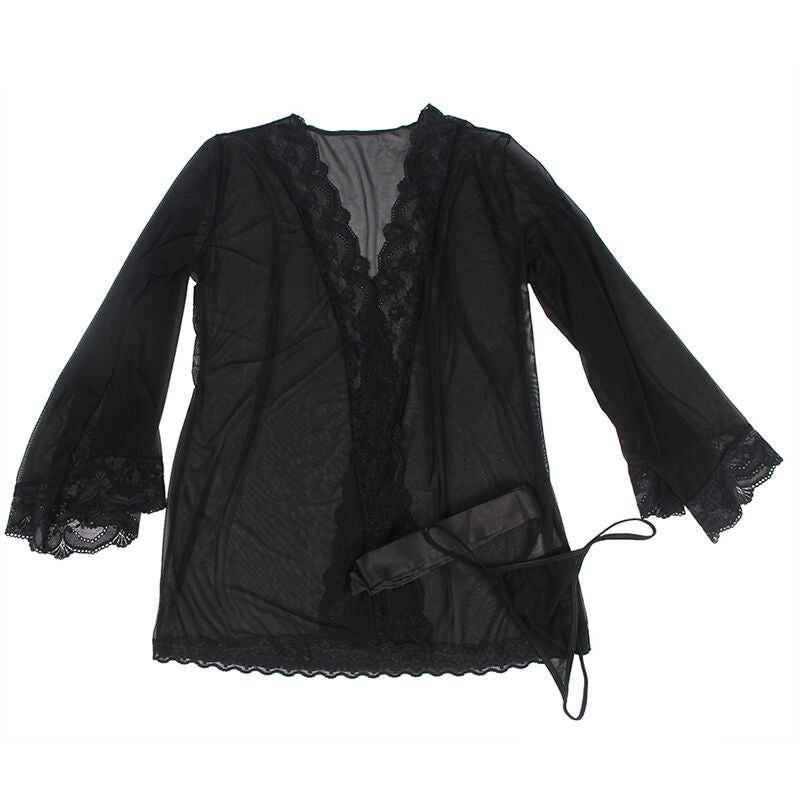 SUBBLIME TRANSPARENT FABRIC ROBE WITH LACE DETAIL BLACK S M