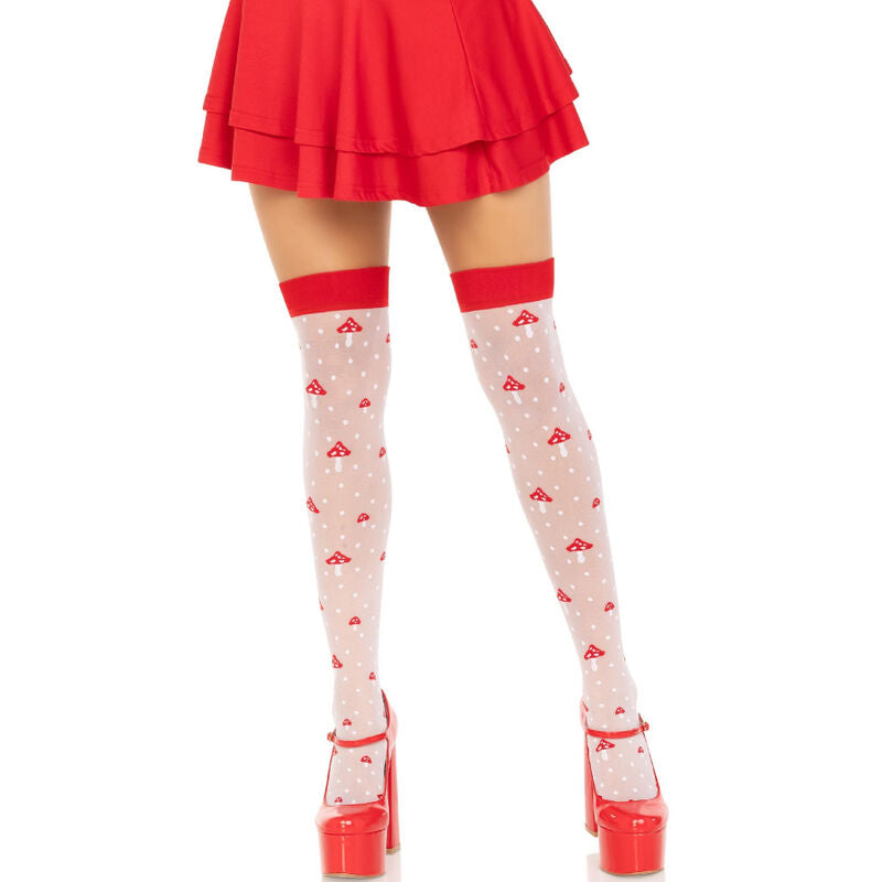 LEG AVENUE MUSHROOM HIGH SOCKS RED WHITE