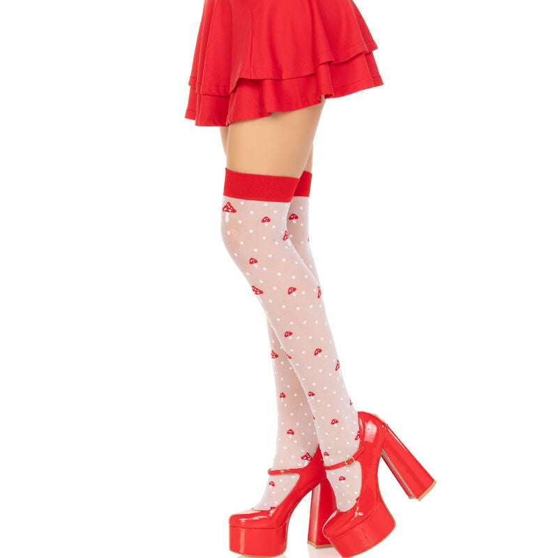 LEG AVENUE MUSHROOM HIGH SOCKS RED WHITE