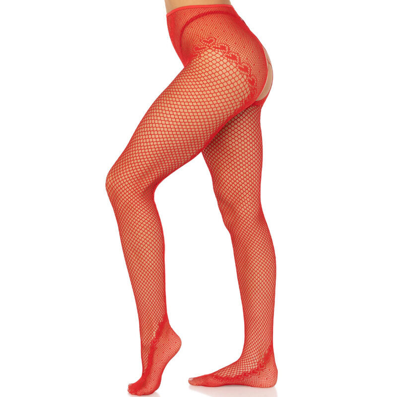 LEG AVENUE CROTCHLESS FISHNET STOCKINGS RED