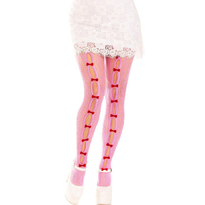 LEG AVENUE STOCKINGS WITH OPENINGS HEART BOWS PINK