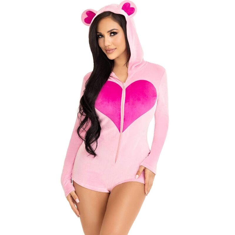 LEG AVENUE TEDDY BEAR VELVET BODYSUIT PINK S