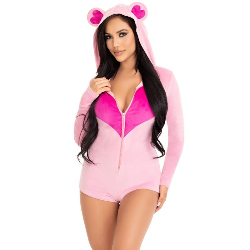 LEG AVENUE TEDDY BEAR VELVET BODYSUIT PINK S