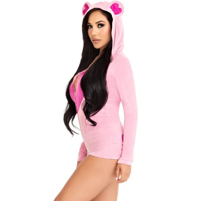 LEG AVENUE TEDDY BEAR VELVET BODYSUIT PINK S