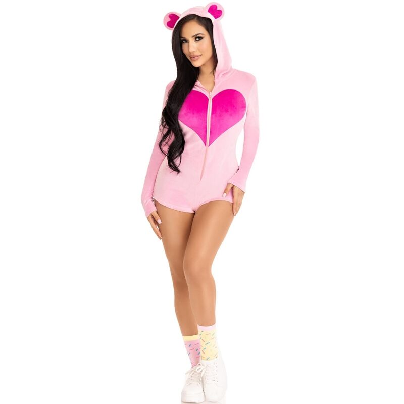 LEG AVENUE TEDDY BEAR VELVET BODYSUIT PINK S