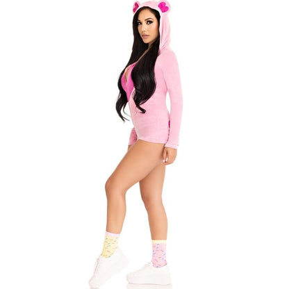 LEG AVENUE TEDDY BEAR VELVET BODYSUIT PINK S